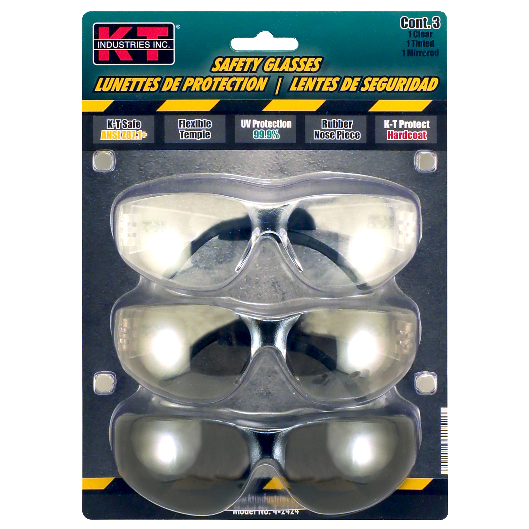 K-T Industries Safety Glasses — Clear, Tinted, Mirrored, 3-Pack, Model# 4-2424